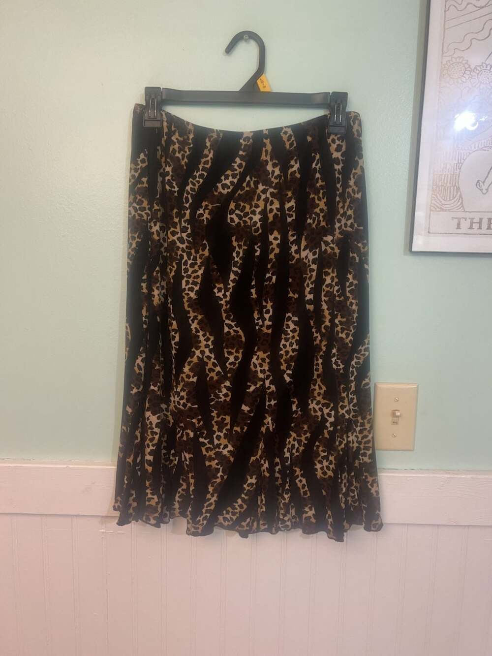 Vintage Y2K 90s Leopard Tiered Midi Skirt Size L Black Brown Animal Print size